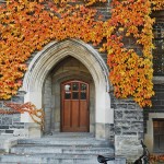 College door with fall ivy