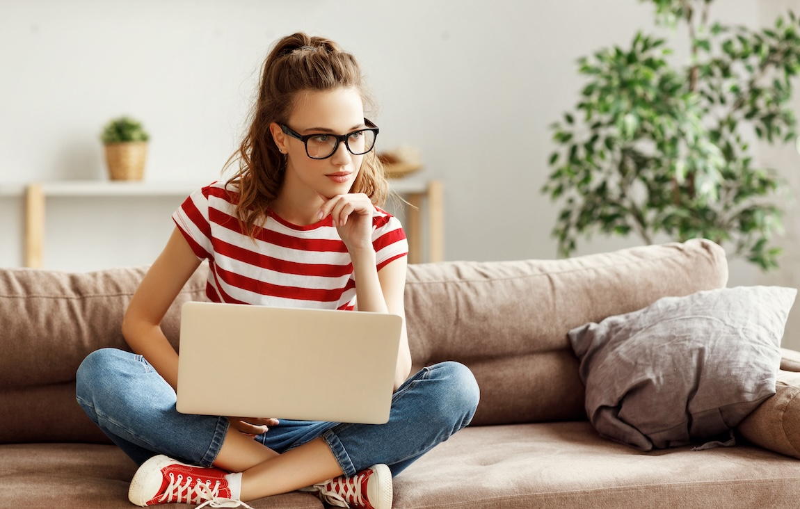 Female student working on laptop