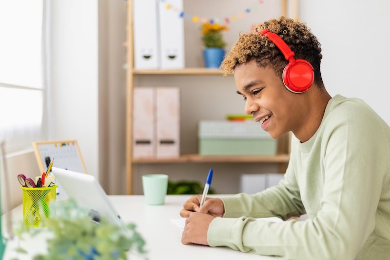 Teenage boy doing test prep