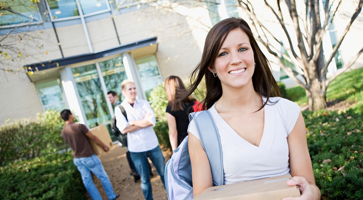 College Student Outside School Building