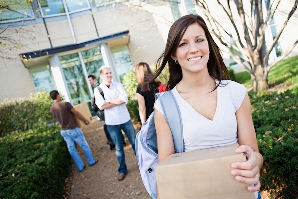 College Student Outside School Building