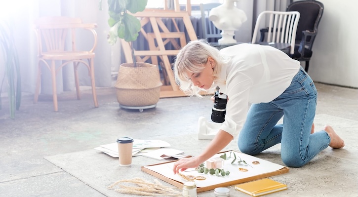 girl creating art porfolio for college