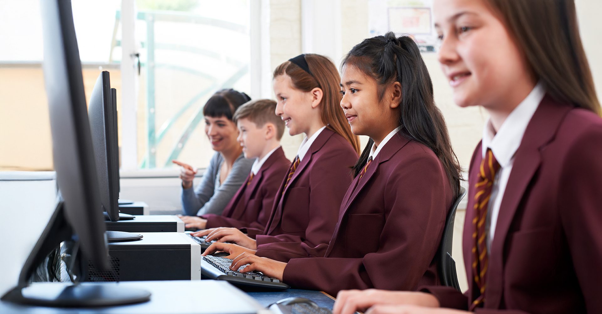 Private school students taking online tests