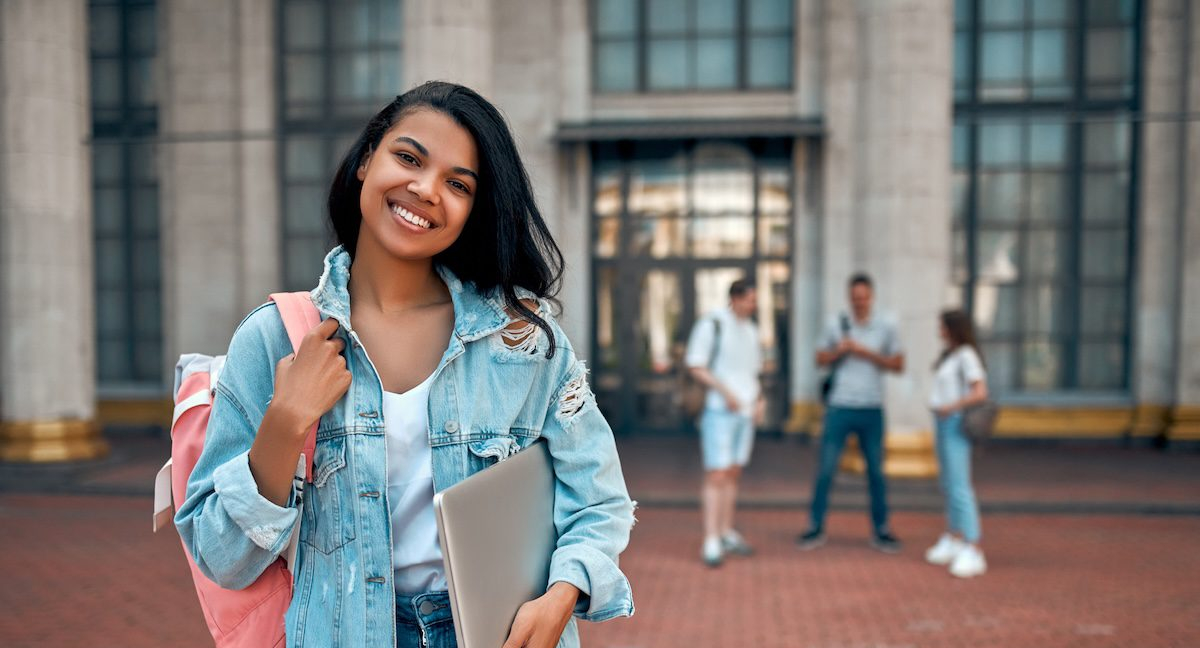 Female student on a college campus.