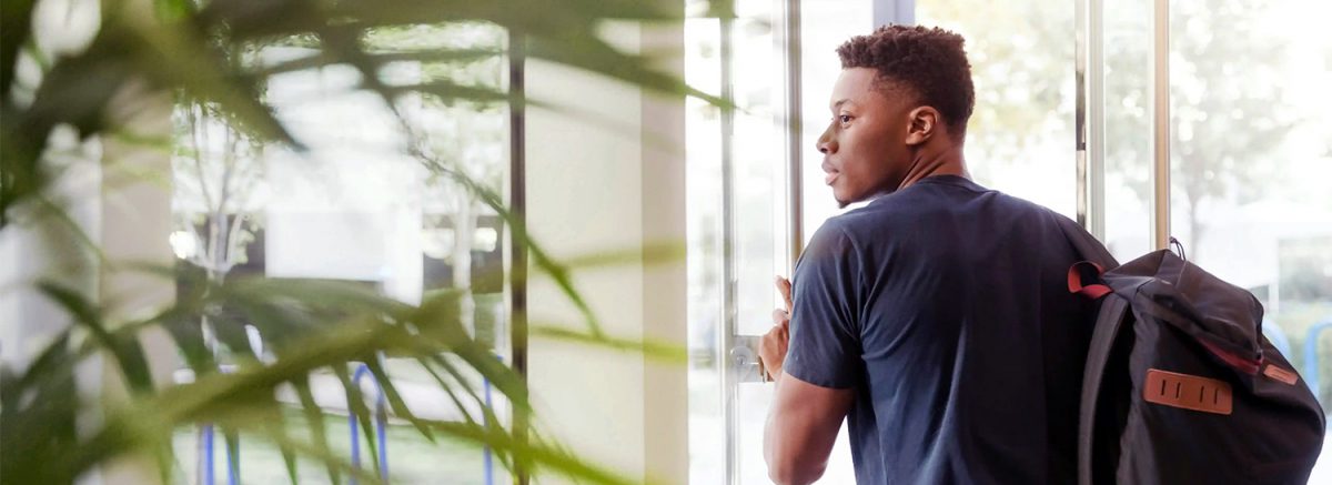 Transfer student on a college campus