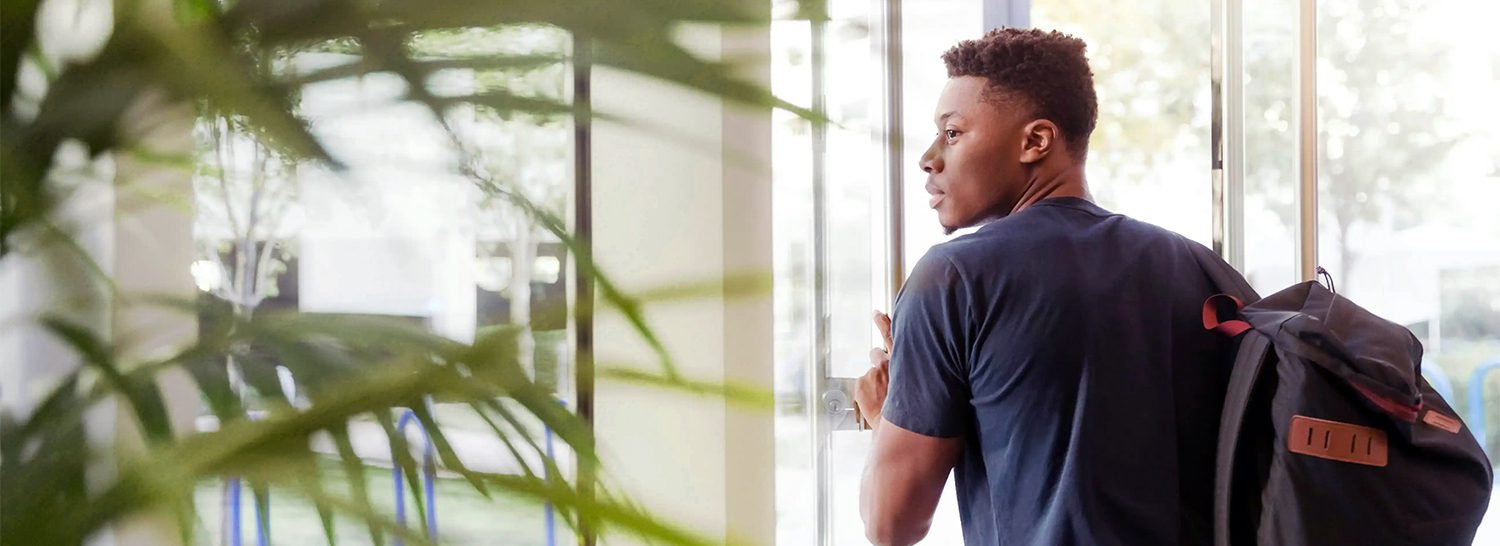 Transfer student on a college campus