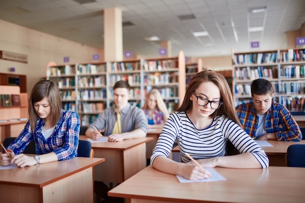 students working in a library